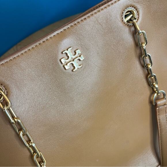 Tory Burch Carter Smooth Leather Tote Aged Vachetta Tan Shoulder Bag Large - Picture 11 of 15